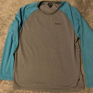 Patagonia gray and blue long sleeve shirt